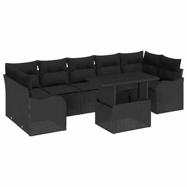 Premium vidaXL Trädgårdsoffset med kudde 8 pcs Svart konstrotting