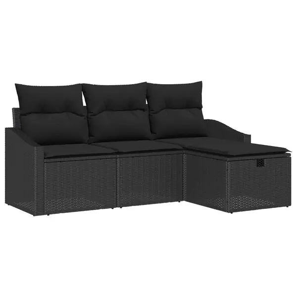 Billigare vidaXL Soffset med kudde med lagring 4 pcs Svart konstrotting