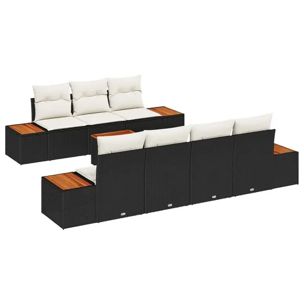 Fri frakt vidaXL Trädgårdsoffset med kudde med lagring 8 pcs Svart Poly rattan