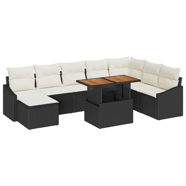 vidaXL Trädgårdsoffset med lagring 9 pcs Svart Poly rattan Premium