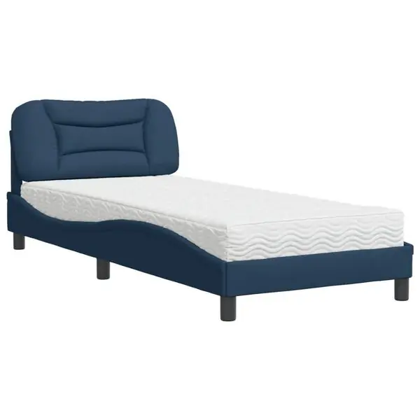 vidaXL Bed with Mattress "Hvar" Blue 80x200 cm Fabric Extra rabatt