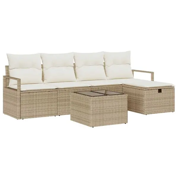 Snabb leverans vidaXL Trädgårdsoffset med kudde med lagring 6 pcs Beige Poly rattan