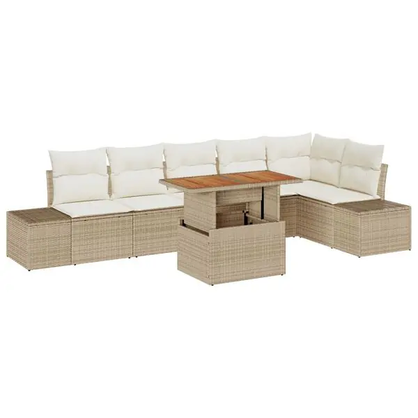 vidaXL Trädgårdsoffset med lagring 7 pcs Beige Poly rattan Extra rabatt