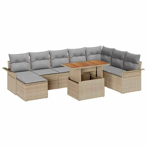 vidaXL Trädgårdsoffset med lagring 9 pcs Beige Poly rattan Erbjudandepris