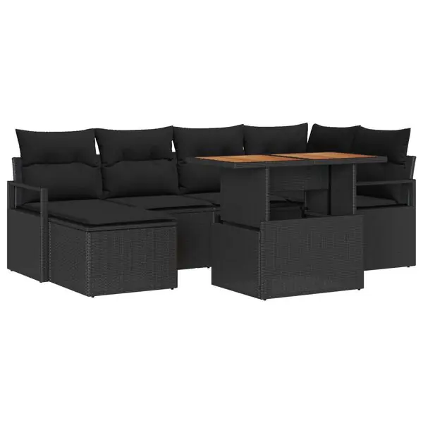 Snabb leverans vidaXL Trädgårdsoffset med lagring 7 pcs Svart Poly rattan