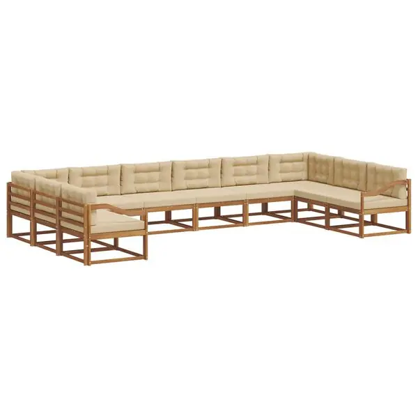 vidaXL Utomhussoffset med kudde 10 pcs Naturlig och Beige Beställ idag