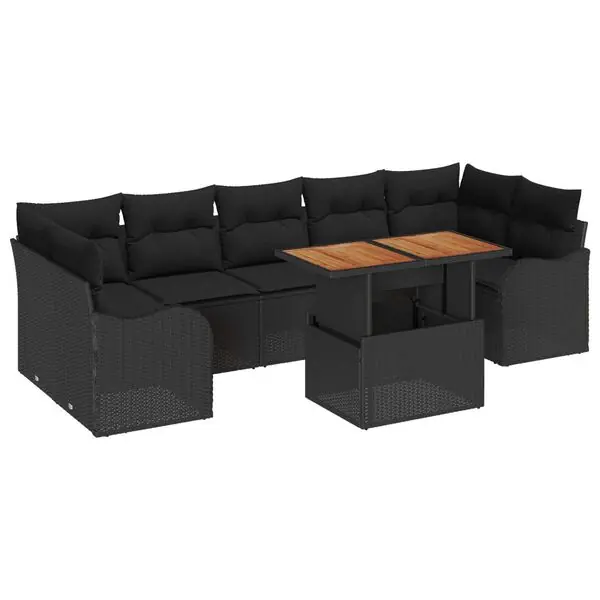 vidaXL Trädgårdsoffset med lagring 8 pcs Svart Poly rattan Begränsat antal