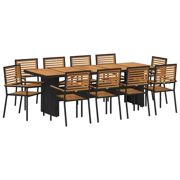 risnedsättning vidaXL Trädgårdsmöbelset 11 pcs Svart och Brunt konstrotting