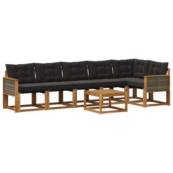 I lager vidaXL Utomhussoffset med kudde 7 pcs Naturlig och svart