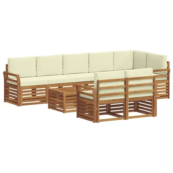 vidaXL Soffgrupper 9 pcs Naturlig och Grädde Massivt Akaciaträ Utförsäljning