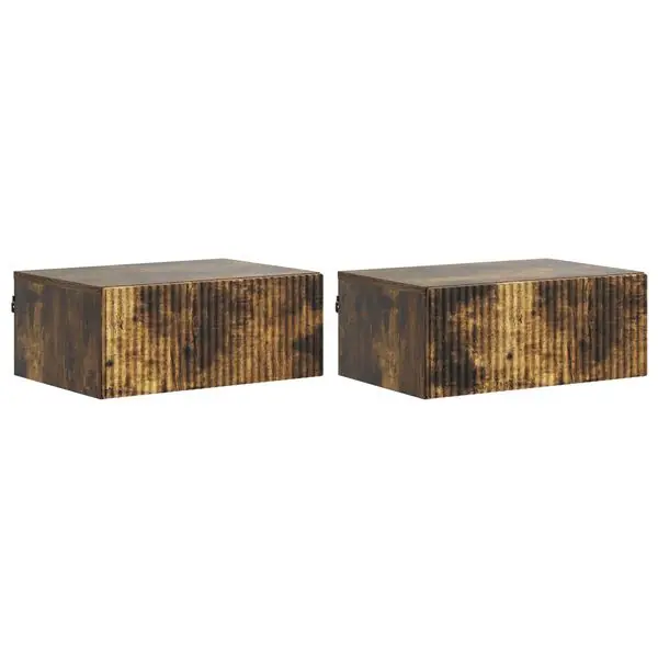 Extra rabatt vidaXL Väggmonterat Sängbord med låda 2 pcs Rökt ek 49 x 34,5 x 20 cm