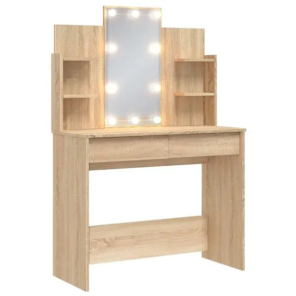 vidaXL Sminkbord med LED sonoma-ek 96x40x142 cm Bästa pris