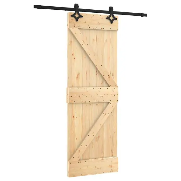 Billig vidaXL Skjutdörr Naturlig och svart 70 x 210 cm Massiv furuträdörr