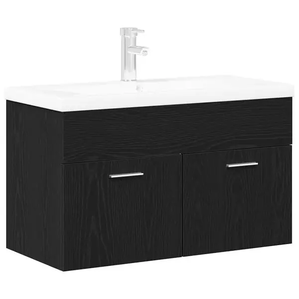 Begränsat antal vidaXL Badrumsskåp med låda Svart Ek 90 x 38,5 x 46 cm Konstruerat trä