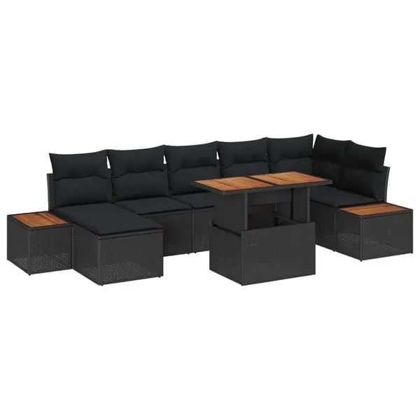 vidaXL Trädgårdsmöbelset med kudde 8 pcs Svart och Brunt Kundfavorit