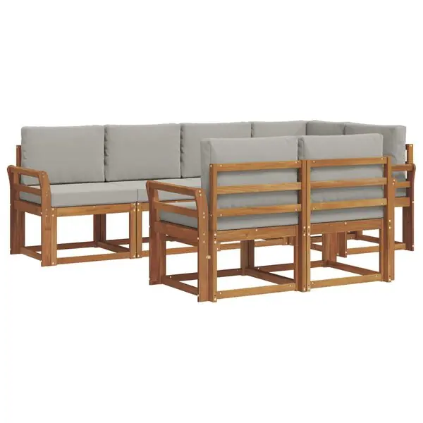 Beställ nu vidaXL Utomhussoffset med kudde 7 pcs Naturlig och Ljus Grå