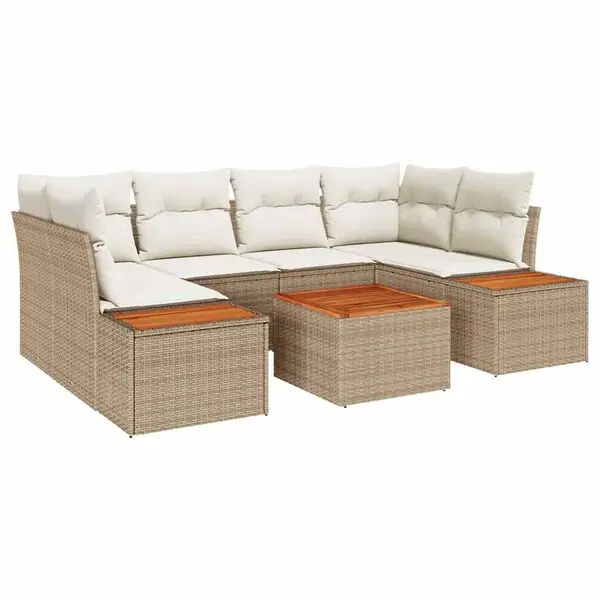 vidaXL Trädgårdsoffset med lagring 7 pcs Beige Poly rattan Endast denna vecka