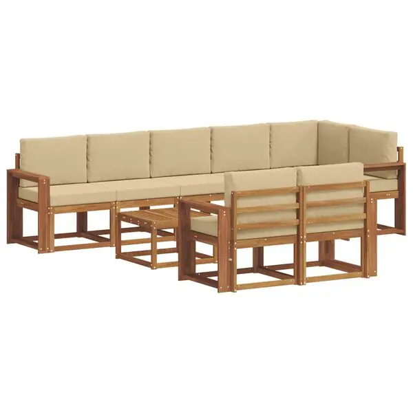 Handla nu vidaXL Utomhussoffset med kudde 9 pcs Naturlig och Beige