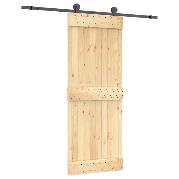 Populär vidaXL Skjutdörr Naturlig och svart 80 x 210 cm Massiv furuträdörr