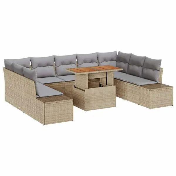 vidaXL Trädgårdsmöbelset med kudde 10 pcs Beige och Grå Handla nu