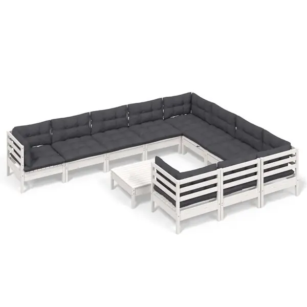 vidaXL Loungegrupp med dynor 11 delar vit massiv furu Beställ idag