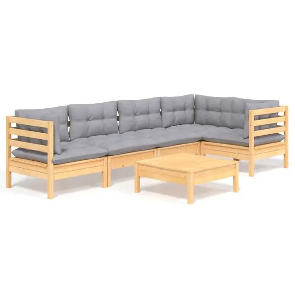 vidaXL Loungegrupp med dynor 6 delar grå furu Endast idag