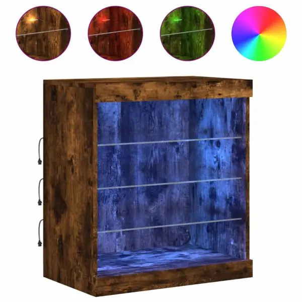 vidaXL Skänk med LED-belysning rökfärgad ek 60,5x37x67 cm Outlet