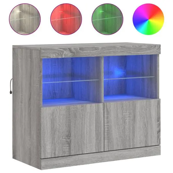 vidaXL Skänk med LED-belysning grå sonoma 81x37x67 cm Premium