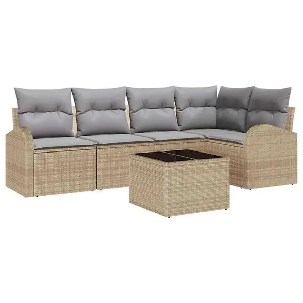vidaXL Trädgårdsoffset med kudde 6 pcs Beige och ljusgrå konstrotting Lägg i varukorgen