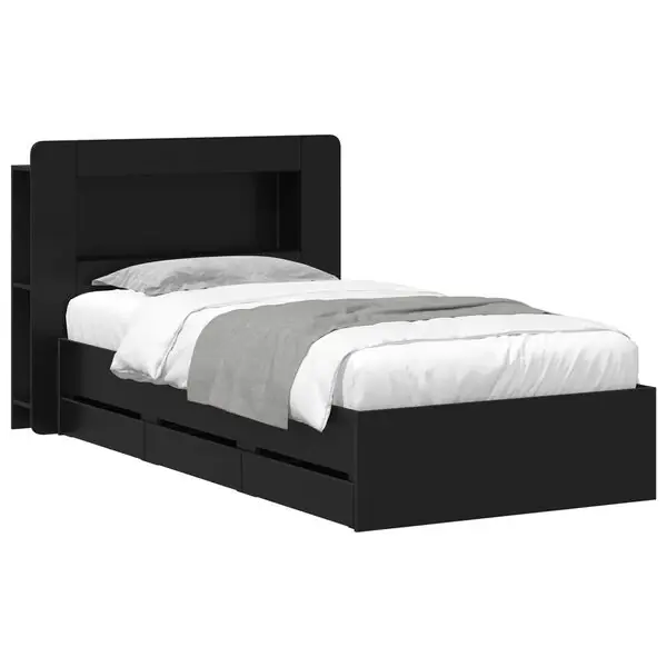 Billig vidaXL Sängram med förvaring Svart 75 x 190 cm Konstruerat trä