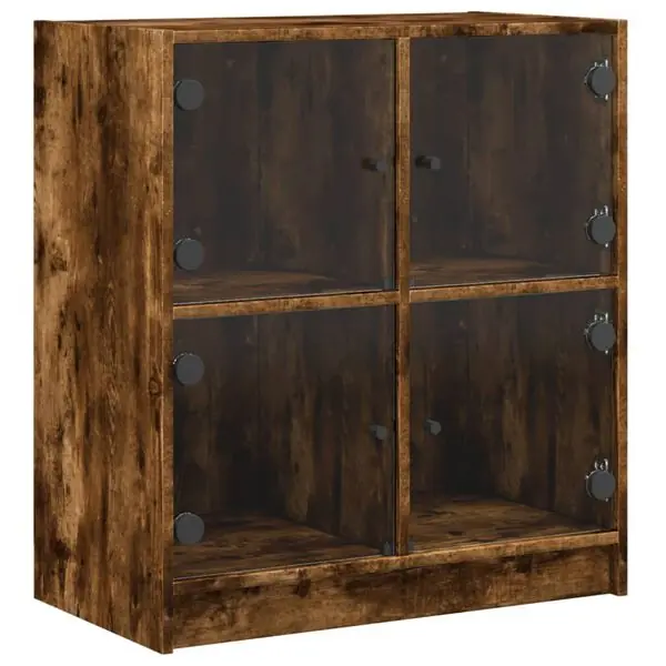 vidaXL Sidoskåp med glasdörrar rökfärgad ek 68x37x75,5 cm Reapris
