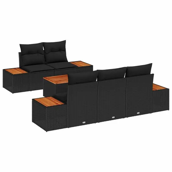 vidaXL Trädgårdsoffset med kudde 6 pcs Svart Poly rattan Säker betalning