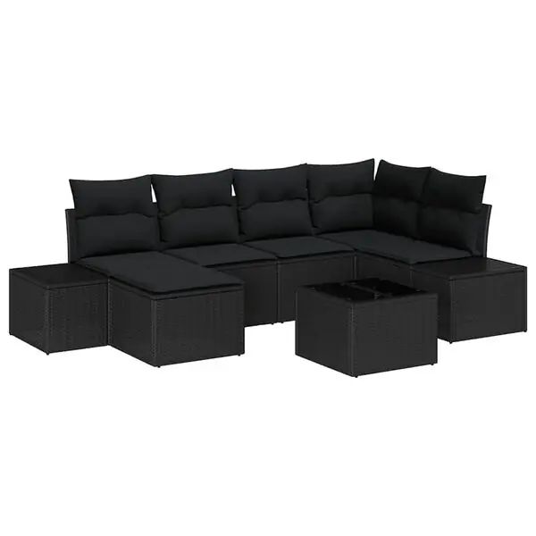 vidaXL Trädgårdsoffset med kudde med lagring 6 pcs Svart konstrotting Fynd