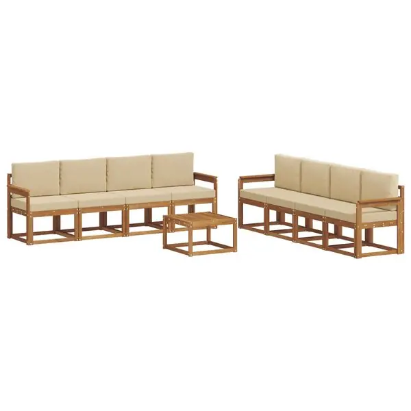 vidaXL Utomhussoffset med kudde 9 pcs Naturlig och Beige Lågt pris