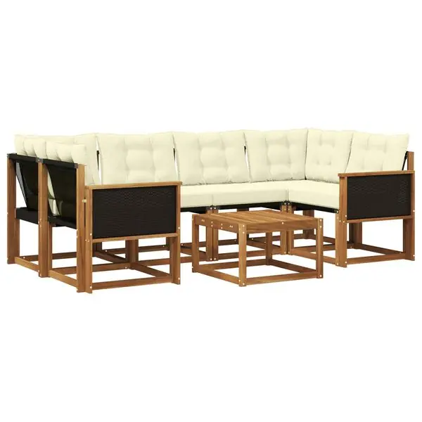 Lägg i varukorgen vidaXL Utomhussoffset med kudde 7 pcs Naturlig och Grädde