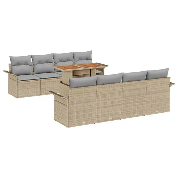 Fri frakt vidaXL Trädgårdsoffset med lagring 9 pcs Beige Poly rattan