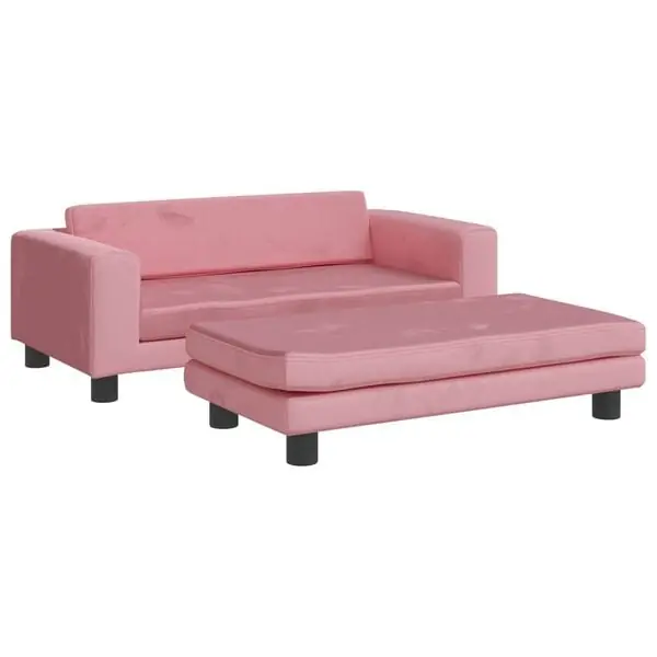 vidaXL Barnsoffa med fotpall rosa 100x50x30 cm sammet Kundfavorit