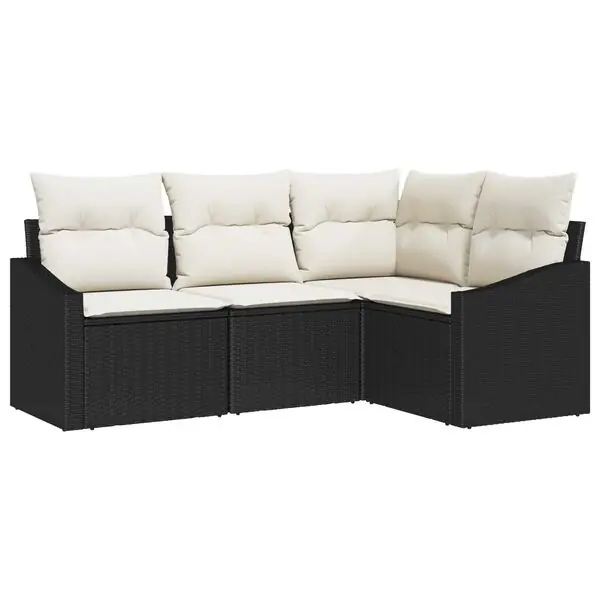 vidaXL Trädgårdsoffset med kudde 4 pcs Svart och Vitt konstrotting Trygg betalning