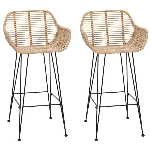 vidaXL Barstol 2 pcs Naturfärg 55 x 52 x 92 cm Rattan och Järn Expressleverans