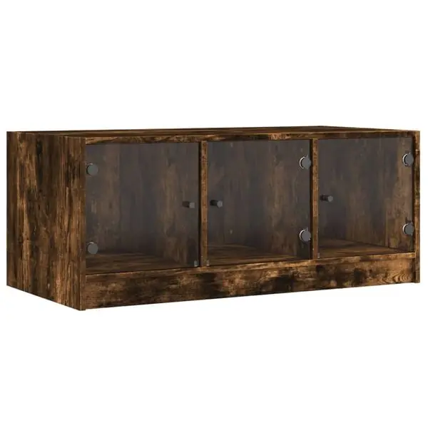 vidaXL Soffbord med glasdörrar rökfärgad ek 102x50x42 cm Expressleverans