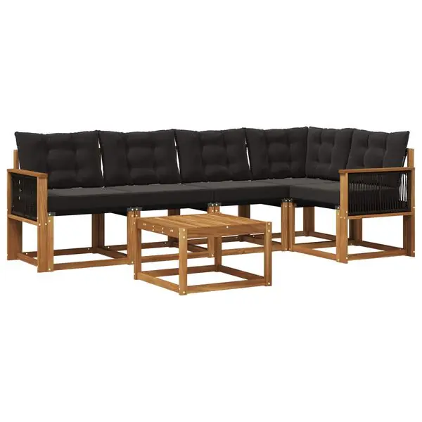 vidaXL Utomhussoffset med kudde 6 pcs Naturlig och svart Kampanj