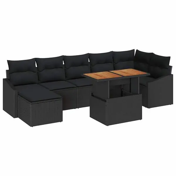 Nyhet vidaXL Trädgårdsmöbelset med kudde 8 pcs Svart och Brunt