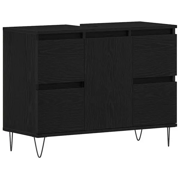 vidaXL Badrumsskåp med handfat med låda Svart Ek 80 x 33 x 60 cm Reapris