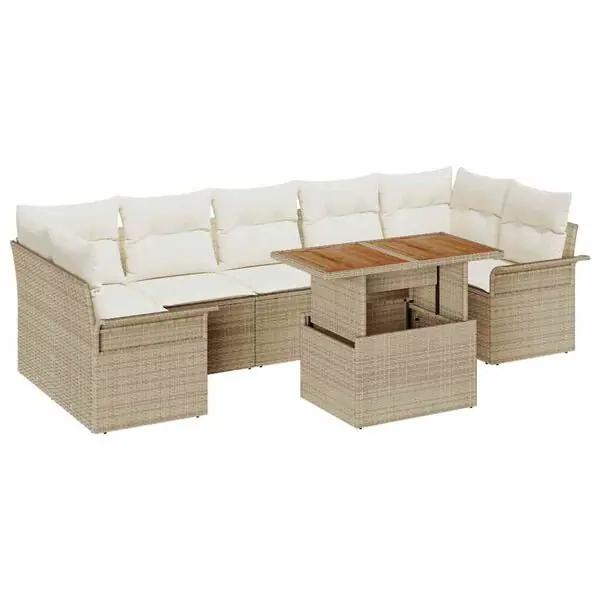 vidaXL Trädgårdsoffset med kudde 8 pcs beige och gräddvit Köp nu