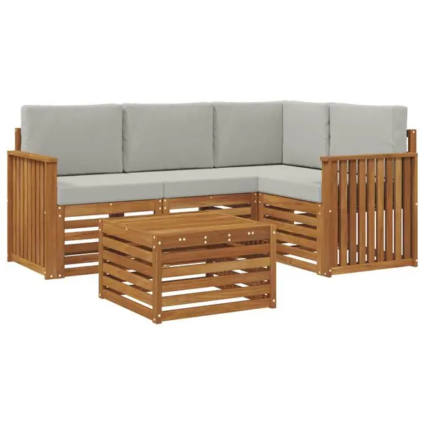 vidaXL Utomhussoffset med kudde 5 pcs Naturlig och Ljus Grå risnedsättning