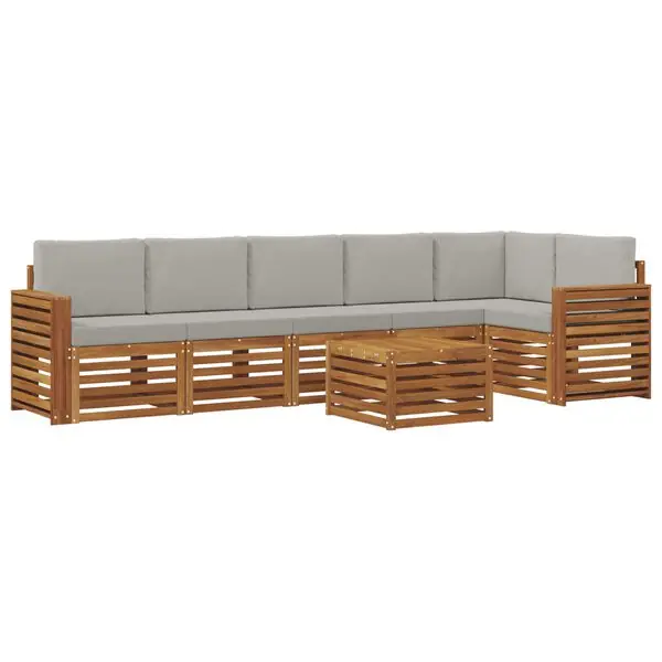 vidaXL Sektionsoffgrupp 7 pcs Naturlig och Ljus Grå Massivt Akaciaträ Beställ nu