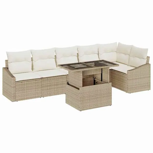 vidaXL Trädgårdsoffset 7 pcs Beige och gräddfärgad konstrotting Begränsad tid