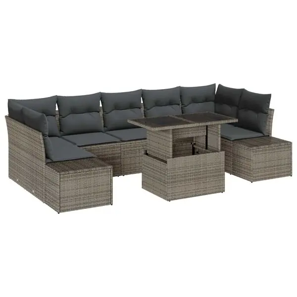 Endast idag vidaXL Trädgårdsoffset 8 pcs Grå Poly Rattan och Pulverlackerad Stål