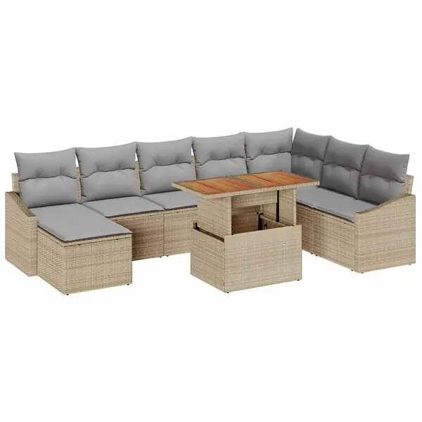 Lågt pris vidaXL Trädgårdsmöbelset med kudde 9 pcs Beige och Grå