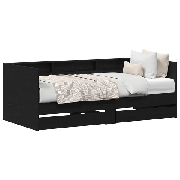 Handla nu vidaXL Sängsoffa med huvudgavel Svart Ek 100 x 200 cm Konstruerat trä